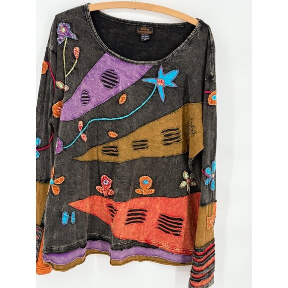 Rising International Womens 3XL Multicolor‎ Floral Patchwork Long Sleeve Top - Picture 2 of 7